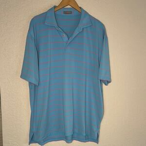 Peter Millar Performance Comfort Polo Shirt Blue Stripe Vacation Travel Golf XXL